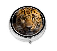 The deep-Eyed Leopard Take-Along Pill Box, Portable Round Pill Box, fits in Your Purse Pocket Lightweight 3 Compartment Pill Box,