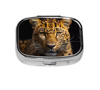 The deep-Eyed Leopard Travel Pill Organizer. 2-Compartment Pill Box, Portable Mini Pill Box, Vitamin Medicine Storage Box