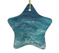 The Deep Ocean Christmas Ceramic Star Pendant with Punched Holes and Gold Wire Rope, Christmas Tree Home Decoration