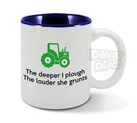 The Deeper I Plough, The Louder she grunts, Farming, Farmer, Drive, Green Tractor, Driver, Birthday Gift idea, Blue Inside, Ceramic Mug, Cup