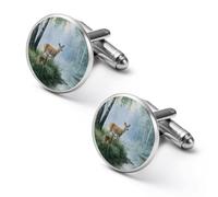 The Deers And Forest Stream Alloy Cufflinks Men's Classic Cuff Link Fashion Shirt Accessories for Business Party Wedding 2.0cm