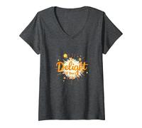 The Delight of Your Life: Sunny Positive Affirmation V-Neck T-Shirt, Women, Dark Heather Grey, L