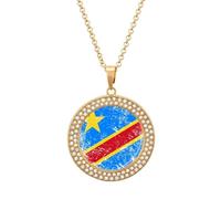 The Democratic Republic of The Congo Fashion Necklace Chain Round Graphic Pendant with Diamond Jewellery Golden-style