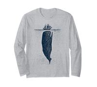 The Depth Below - Whale and Ship, Ocean, Marine, Nautical Long Sleeve T-Shirt