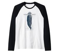 The Depth Below - Whale and Ship, Ocean, Marine, Nautical Raglan Baseball Tee