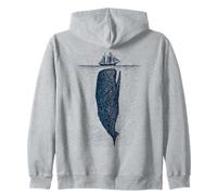 The Depth Below - Whale and Ship, Ocean, Marine, Nautical Zip Hoodie