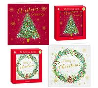 The Design Group Box 12 Giftmaker Square Christmas Cards Christmas Tree & Wreath Design, Mulitcolour