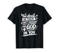 The Devil in Them Can't Defeat The God in You, Christian Value Graphic T-Shirt, Men, Black, S