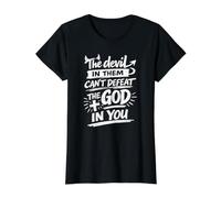 The Devil in Them Can't Defeat The God in You, Christian Value Graphic T-Shirt, Women, Black, L