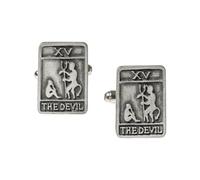 The Devil Tarot Card Cufflinks, Hand-Crafted English Made Pewter, Major Arcana XV Design, Antique Silver Finish, with Personalised Leatherette Box,