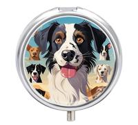 The Dog Breed Pill Organizer 3 Compartment Travel Pillbox with Mirror Daily Medicine Pill Case Metal Pill Box for Purse & Pocket Portable Small Medicine Box Round Vitamin Case Container