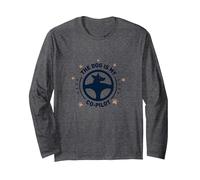 The Dog is My Co-Pilot Paw Print Travel Companion Long Sleeve T-Shirt, Adult Unisex, Dark Heather Grey, L