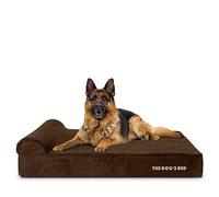 The Dog’s Bed - Orthopaedic Memory Foam Bed with Headrest, Waterproof Washable Cover, Anti-Slip Base, Calming Surface - CertiPUR-Certified Foam, Brown Plush, XL, 15cm Thick