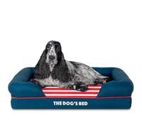 The Dog’s Bed - Orthopaedic Memory Foam Bolster Bed, Waterproof Washable Cover, Anti-Slip Base, Calming Surface - CertiPUR-Certified Foam, Blue with Red Trim & USA Central Flag, Medium