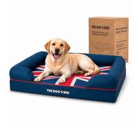 The Dog’s Bed - Orthopaedic Memory Foam Bolster Bed, Waterproof Washable Cover, Anti-Slip Base, Calming Surface - CertiPUR-Certified Foam, Blue with Red Trim & UK Central Flag, Large