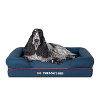 The Dog’s Bed Orthopaedic Memory Foam Dog Bed with Bolster, Medium Blue with Red Trim & UK Flag, Waterproof, Supportive Dog Bed with Replaceable Covers