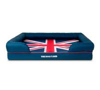 The Dog’s Bed Orthopaedic Memory Foam Dog Bed with Bolster, XL Blue with Red Trim & UK Central Flag, Waterproof, Supportive Dog Bed with Replaceable Covers, Veterinary Approved