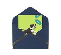 The Dog That Picks Up Frisbees Elegant Greeting Card - Premium Pearl Paper Foldable Card With Gold Trim, Blank Inside For Personal Message - Perfect For Christmas, Birthday, Wedding & Valentine’s Day