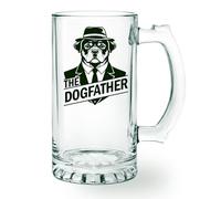 The Dogfather Beer Glass, Dog Lover Gift, Birthday Present, Black Printed Design 16oz
