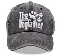 The Dogfather Paw Hat, Best Dog Dad Hats, Father's Day Adjustable Washed Denim Baseball Cap for Men, Embroidered Black, One size