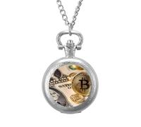 The Dollar and Bitcoin Men's Pocket & Fob Watches Silent Ticking Quartz Alloy Chain Watch for Daily Use Silver-Style