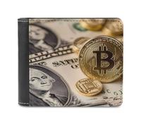 The Dollar and Bitcoin Slim Leather Men's Wallets with 6 Card Holders Minimalist Billfold Travel Purse