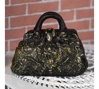 The Dolls House Emporium Black & 'Gold' Carpet Bag (PR)