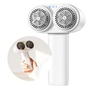 The DoublePosh Dual Lint Shaver and Remover, SuperSonic Double-Ended 6 Blades, With Sanitizer Eliminates Bacteria and Viruses From Fabric Surfaces, Great For Wool, Cotton and Synthetics, White