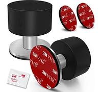 The Dove Factor Pack of 2 Black Self-Adhesive Door Stops, Made of Stainless Steel with Sound Dampening Bumper Top Plus Extra Sticker and Surface Preparation Wipe