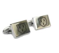 The Doyle Family Name Crest Coat of Arms Engraved on Silver Tone Cufflinks