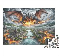 The Dragon 1000-piece Cardboard Jigsaw Puzzle Seniors Adults Dragon Burning Town Mental Stimulation Stress Relief Eco-Friendly Premium Quality Home Decoration Leisure 38x26cm/1000pcs