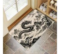 The Dragon Flew Over Mountains Welcome Mats Traditional Ink Painting Indoor Door Mat Dirt Trapper Doormats with Non Slip Rubber Backing Entrance Decorative for Porch, Inside, 60 x 120 cm, Beige