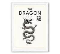 The Dragon Japandi Framed Wall Art Print A4 (29.7×21cm) White, Wall Decor for Living Room, Bedroom, Office & Home, Ready to Hang, Art Gift