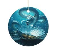 The Dragon King Double-Sided Ceramic Christmas Ornaments - Round Hanging Mini Xmas Tree Decorations, Ideas for Farmers, Rustic Home Decor for Indoor Outdoor Tree Decor