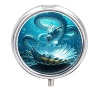 The Dragon King Pill Box - 3 Compartment Travel Pill Organizer with Small Mirror, Portable Pillcase for Pocket & Purse, Cute Round Medicine Case, Weekly Medicine Container