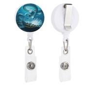 The Dragon King Retractable Badge Reel - Personalized ID Name Badge Holder with Lanyard Cute Badges Reel Holder Round Nurse Doctor Name Tag Badges Clip for Work