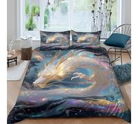 The Dragon Was Interwoven with Gold, Blue, And Multicolored Rainbow Light 3D Duvet Cover,Microfibre Bedding Sets, Easy-Care Printed Quilt Covers, 3 Piece Comforter Cover for Kids Teens King（220x240cm