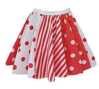 The Dragons Den Adults 15" Length Polka Dot Spot Striped Clown Harlequin Skater Skirt Halloween Horror Circus Fancy Dress [Red & White - S-M]
