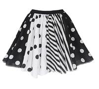 The Dragons Den Adults 15" Length Polka Dot Spot Striped Clown Harlequin Skater Skirt Halloween Horror Circus Fancy Dress [Black & White - S-M]