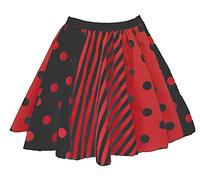 The Dragons Den Adults 15" Length Polka Dot Spot Striped Clown Harlequin Skater Skirt Halloween Horror Circus Fancy Dress [Red & Black - L-XL]