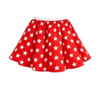 The Dragons Den Adults 15" Length Star Pattern Skater Skirt Cheerleader Fancy Dress Costume Accessory [14-18 - Red - White Waistband]