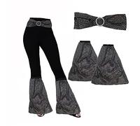 The Dragons Den Adults 1960s 1970s Sequined Flares Flared Boot Covers & Belt Hippie Disco Diva Fancy Dress Costume Accessory [Black Silver]