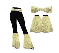 The Dragons Den Adults 1960s 1970s Sequined Flares Flared Boot Covers & Belt Hippie Disco Diva Fancy Dress Costume Accessory [Gold]