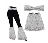 The Dragons Den Adults 1960s 1970s Sequined Flares Flared Boot Covers & Belt Hippie Disco Diva Fancy Dress Costume Accessory [Silver]