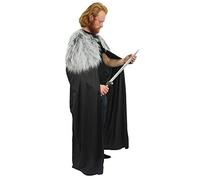 The Dragons Den Adults 60" Length Cloak Faux Fur Collar Viking Medieval Fantasy Cape Fancy Dress [One Size - Grey Wolf Collar]