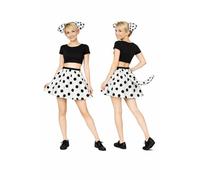 The Dragons Den Adults Black & White Dalmatian Dog Polka Dot Skirt, Ears & Tail World Book Day Fancy Dress [L-XL]