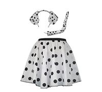 The Dragons Den Adults Black & White Dalmatian Dog Polka Dot Skirt, Ears & Tail World Book Day Fancy Dress [S-M]