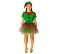 The Dragons Den Adults Buttons Elf Santas Little Helper Christmas Fancy Dress Costume [L-XL Tutu Skirt - Small T-Shirt]
