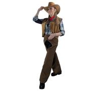 The Dragons Den Adults Cowgirl Wild West Western Hoedown Fancy Dress Costume [Dark Brown Tan L-XL]