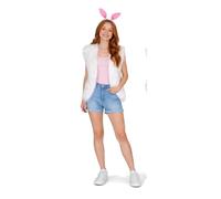 The Dragons Den Adults Easter Bunny White Rabbit Faux Fur Waistcoat & Ears Wonderland Fancy Dress Costume [S-M Pink Ears]